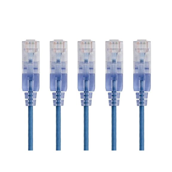 ERUCND-- 129425 SlimRun Cat6A Ethernet Patch Cable - Snagless RJ45 UTP Pure Bare Copper Wire 10G 30AWG 2ft Blue 5-Pack