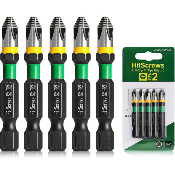 ERUCND-2" Anti-Slip Phillips Impact Bits #2,S2 Steel Screwdriver Bits,360 Laser-Etched Magnetic Driver PH2 Bit, CNC Precision 1/4" Hex Shank Furniture, Carpentry & Everyday Fastening | 5 Pack