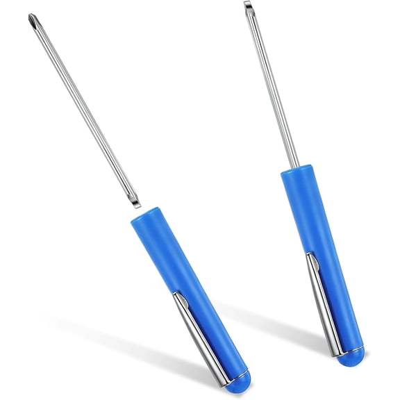 ERUCND-2 PCS Mini Pocket Screwdriver with Clip, 2 in 1 Magnetic Double-End Slotted and Phillips Screwdrivers Blue Two Use Set Portable Small Flathead Screwdriver Mini Cross Head Screwdrivers for Mech