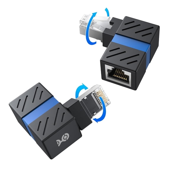 ERUCND-2-Pack 10Gbps 360 Rotatable Cat 6A Right Angle Ethernet Adapter, Cat6A RJ45 Ethernet Adapter Male to Female