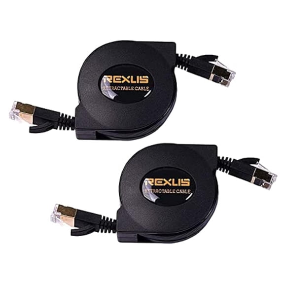 ERUCND-2-Pack Retractable Cat 7 Flat Ethernet Network Cable 4.9 Feet (1.5 Meter), High-Class 10 Gigabit High Speed LAN Wires Patch Cable with RJ45 Gold Plated Connector for PC(C7R15X2)