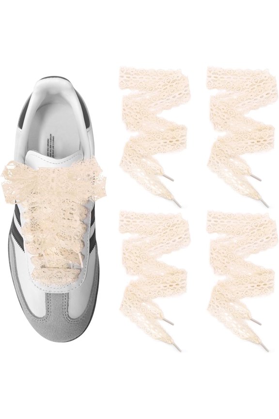 -2 Pairs Lace Shoelaces for Samba Fashion Shoes, 3CM Wide Flat Soft Fancy Shoe Laces for Women Girls Sport Walking