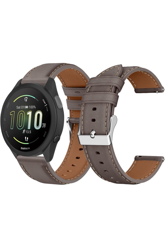 -20 mm Leather Strap for Garmin Forerunner 70/170/170 Music (43mm)/Forerunner 570 42mm/165, PU Leather Wristband for Garmin Approach J1 43mm/S50/Vivoactive 6/5/3, Replacement Watch Bands - Gray