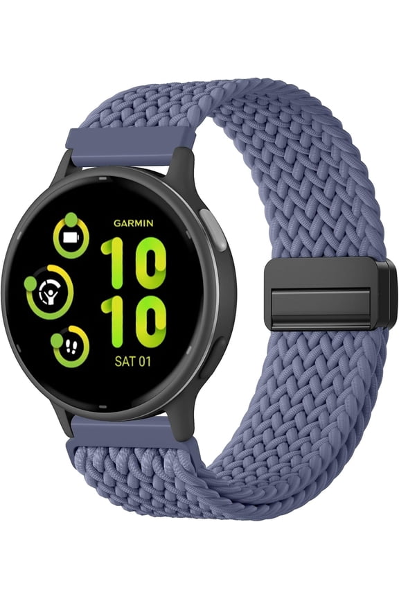 -20mm Magnetic Braided Nylon Bands Compatible with Garmin Venu 2 Watch Bands, Adjustable Stretchy Quick Release Replacement Strap for Vivoactive 6/5/3/Venu/Venu 2 Plus/Venu Sq