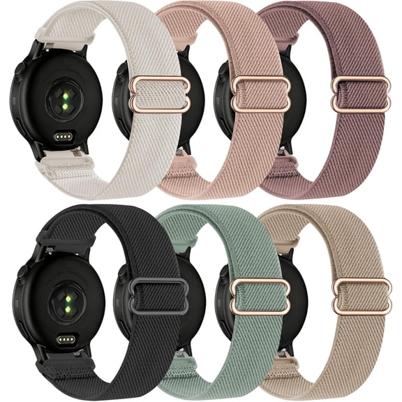 ERUCND-20mm Stretchy Nylon Band Compatible with Garmin Vivoactive 6 Watch Band/5/3/3 Music,6 Pack Soft Breathable Adjustable Sport Strap for Venu Sq/Venu 2 Plus/Forerunner 55/165/245/645/570-42mm