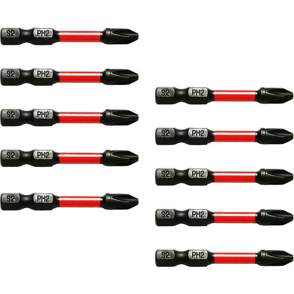 ERUCND-25 pc PH2 Phillips #2 Black High Torque Impact Screwdriver Insert Bits Set S2 Steel Torsion Resistant, 2 Inch Long, 1/4 Inch Hex Shank with Quick Release Slot