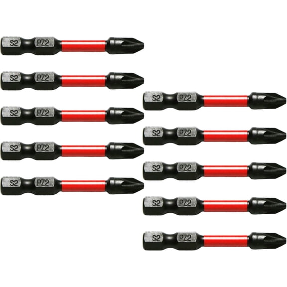 ERUCND-25 pc PZ2 Pozi #2 Black High Torque Impact Screwdriver Insert Bits Set S2 Steel Torsion Resistant, 2 Inch Long, 1/4 Inch Hex Shank with Quick Release Slot