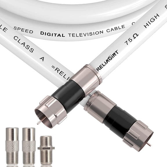 ERUCND-25ft RG6 Coaxial Cable White, 75 Ohm Coax Cable with F Connector & F81 Double Female Coupler, Low Loss High-Speed TV Antenna Extension Cord for HD TV, Satellite & Dish