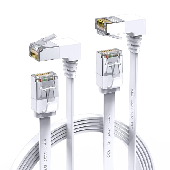 ERUCND-2Pack Right Angle Cat 6 Ethernet Cable 90 Degree Cat7 Ethernet Patch Cable-6ft, 10Gbps High Speed Flat CAT6 Gigabit Internet Network LAN Patch Cords- White(UP+Down) Angle