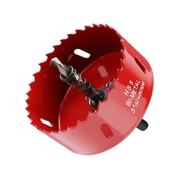 ERUCND-3.15 Inch / 80mm Hole Saw Red with Arbor and Pilot Drill Bit, Bi-Metal Hole Cutter for Fiberboard, Wood, Drywall, Plastic, Soft Metal Sheet, PVC Board and Cornhole Boards Drilling