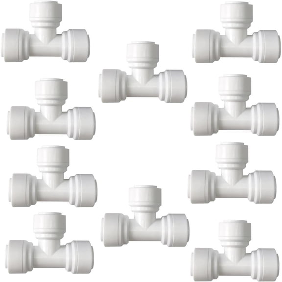 ERUCND-3/8 inch Tee Connector Push to Connect Fittings Plastic Quick Fitting for Water Purification & RO System (10, 3/8" Tube O.D.)