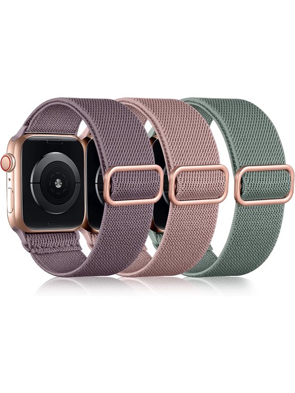 -3 Pack Stretchy Solo Loop Compatible with Apple Watch Bands for Women 49mm 46mm 45mm 44mm 42mm, Nylon Braided Elastic Strap for iWatch Band Series 11 10 9 8 7 6 5 4 3 SE Ultra 3 Ultra 2 Ultra