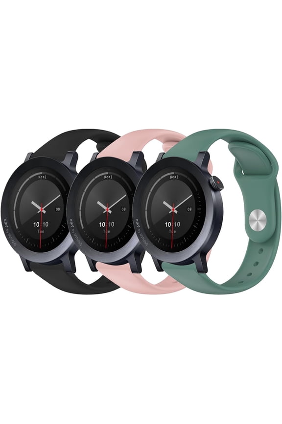 -3 Pack Watch Bands Compatible with CMF Watch 3 Pro/Pro 2/Pro 1 Smartwatch,22mm Soft Silicone Sport Strap Replacement Wristband for Tozo S5/S3/S6/aeac IDW208 Plus Women Men