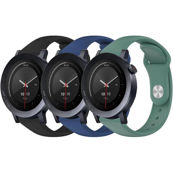 ERUCND-3 Pack Watch Bands Compatible with CMF Watch 3 Pro/Pro 2/Pro 1 Smartwatch,22mm Soft Silicone Sport Strap Replacement Wristband for Tozo S5/S3/S6/aeac IDW208 Plus Women Men