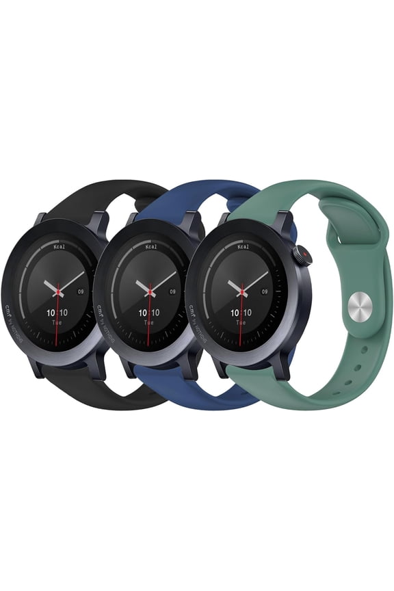 -3 Pack Watch Bands Compatible with CMF Watch 3 Pro/Pro 2/Pro 1 Smartwatch,22mm Soft Silicone Sport Strap Replacement Wristband for Tozo S5/S3/S6/aeac IDW208 Plus Women Men