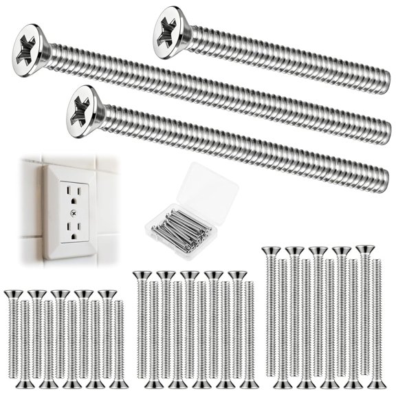 ERUCND-30 PCS #6-32 Extra Long Outlet Screws, Stainless Steel Phillips Flat Head Machine Screws for Wall Electrical Socket and Switch (Mixed Sizes)