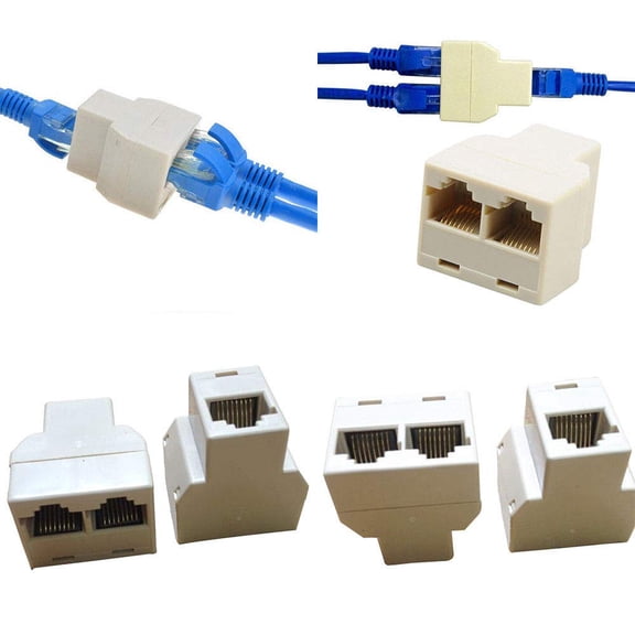 ERUCND-4 Pack RJ45 Splitter Connector Adapter 1 to 2 Female Port Plug 3 Way CAT 5 6 LAN Ethernet 1x2 Coupler Double Socket Network Inline Cat5 Cat5e Cat6 Cables Hub for PC Laptop Security Camera