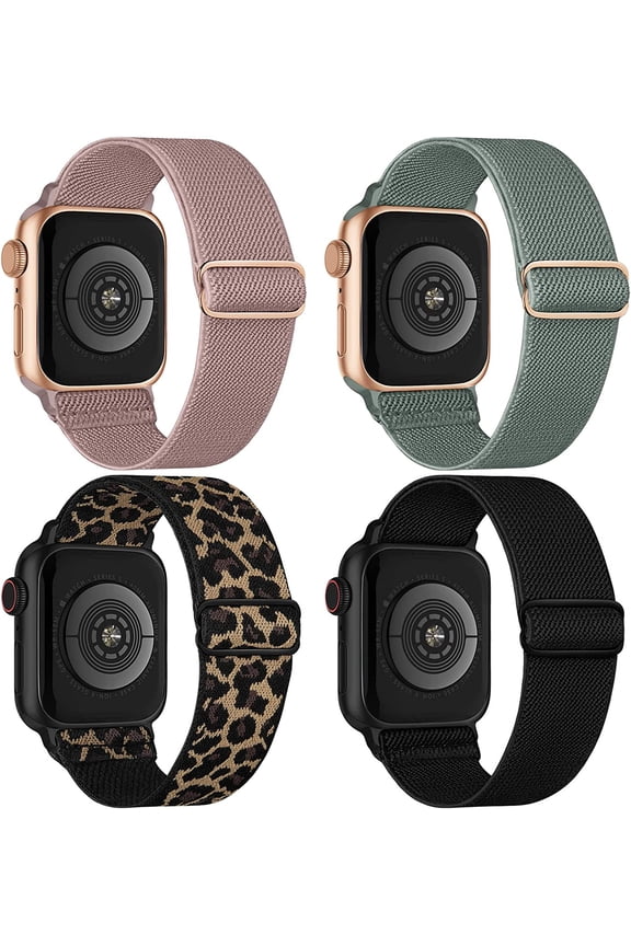 -4 Pack Stretchy Solo Loop Compatible with Apple Watch Bands 38mm 40mm 41mm 42mm 44mm 45mm 46mm 49mm Women Men, Sport Nylon Elastic Straps Wristbands for iWatch Series 11 10 9 8 7 6 5 4 11 Ultr
