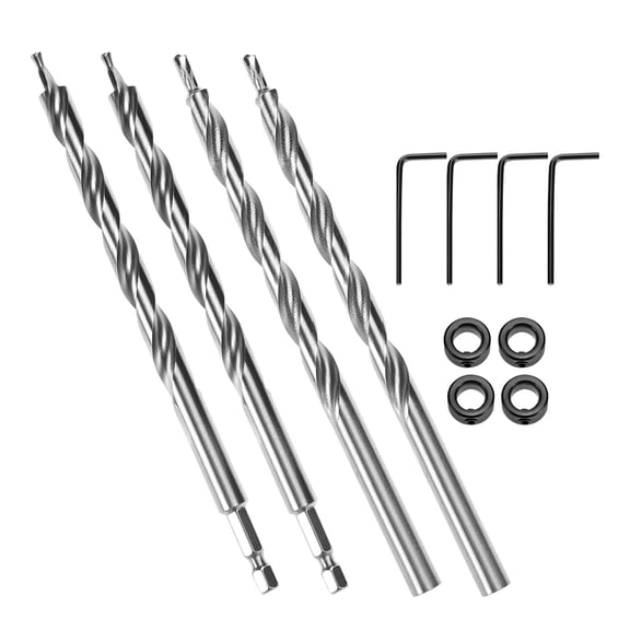 ERUCND-4 Pieces 3/8 Inch Pocket Hole Drill Bit Set, 1/4 Hex & Round Shank with Depth Stop Collar for Manual Pocket Hole Guide Jig Master System