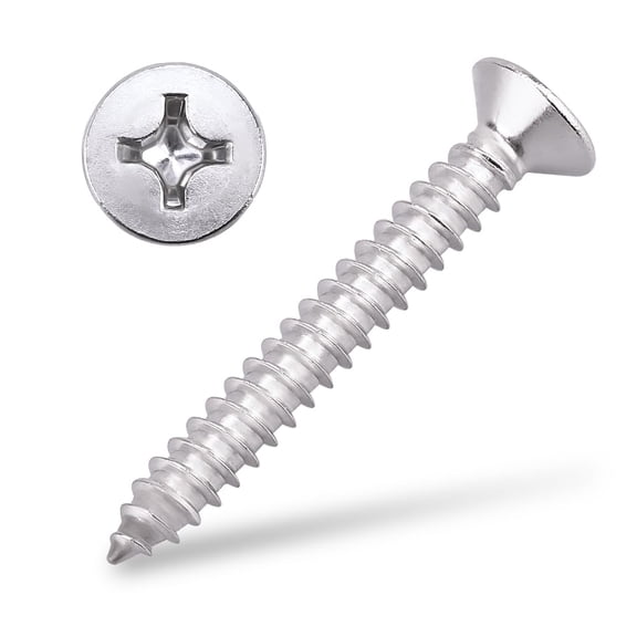 ERUCND-#4 x 1-1/4" (100 pcs) Flat Head Sheet Metal Screws, 304 Stainless Steel (18-8), Phillips Drive, Self Tapping, Corrosion Resistant Screws for Wood, Sheet Metal and More