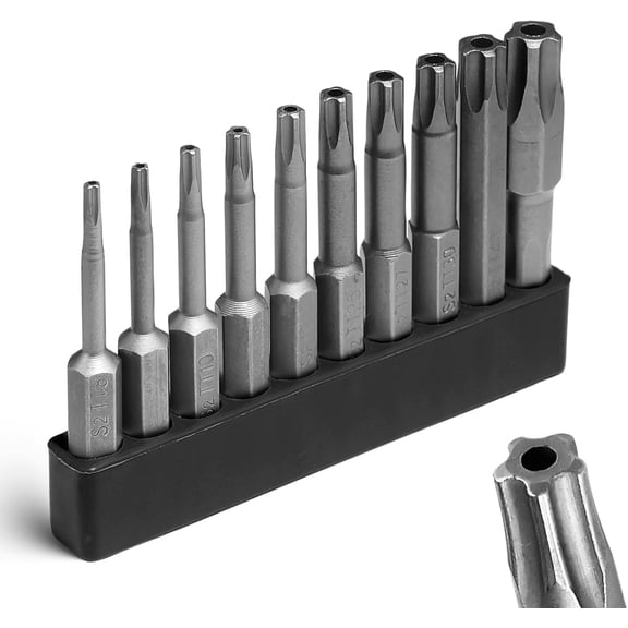 ERUCND-5 Point Torx Plus Bit Set 10pcs Tamper-Proof Security Bits Safety Torx Bit Set S2 Alloy Steel (50mm) TT8-TT45