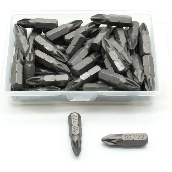 ERUCND-50 pc PZ2 Pozi #2 Screwdriver Impact Ready 1 Inch Length Insert Bits Hex Shank with Quick Release Slot