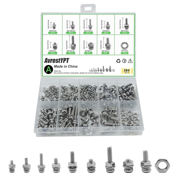 ERUCND-584 Pcs Metric Screw Assortments,M2 M2.5 M3 M4 M5 Assorted Nuts and Bolts Assortment Kit,Stainless Steel Metric Machine Screw Assortment Kit,Round Screws Set for Repair Electronic Fasteners Ha
