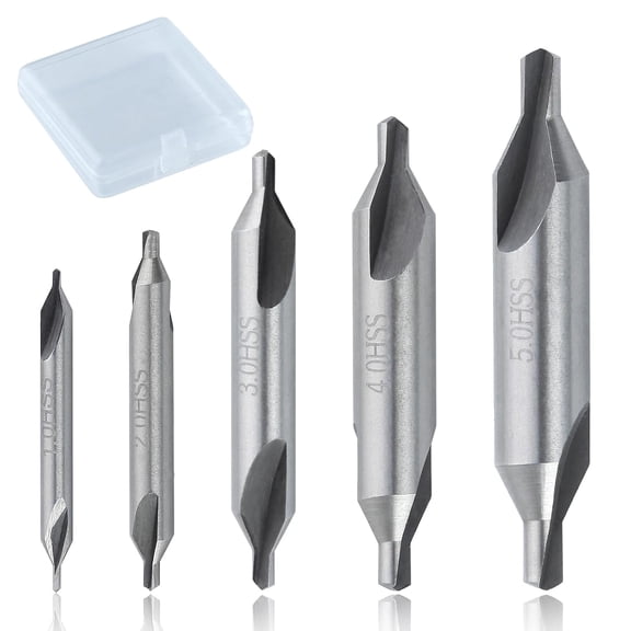 ERUCND-5PCS 60-Degree Angle Center Drill Bits Kit Center Drill Bits Set 1/2/3/4/5mm Drill Bits Kit Countersink Tools Angle Countersink Mill Tooling Set for Lathe Metalworking with Storage Box