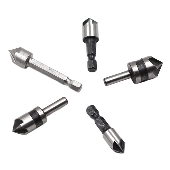 ERUCND-5pc Wood Metal Countersink Drill Bit Set for Wood Metal Plastic, Woodworking Deburring Chamfer Tool,5 Flutes 82 Degree