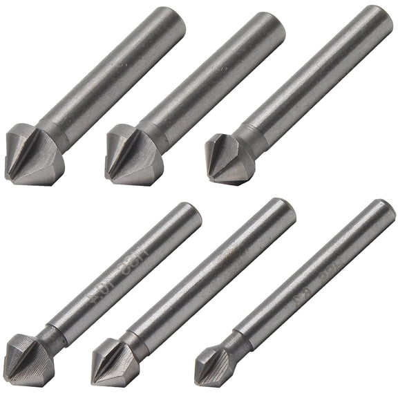 ERUCND-6 Pack 3 Flute 90 Degree Countersink Drill Bit Set, HSS Chamfering Tool Set Metric End Mill Cutter Bits, Deburring Chamfering Bit for Metal, Wood, Aluminum, Stainless Steel