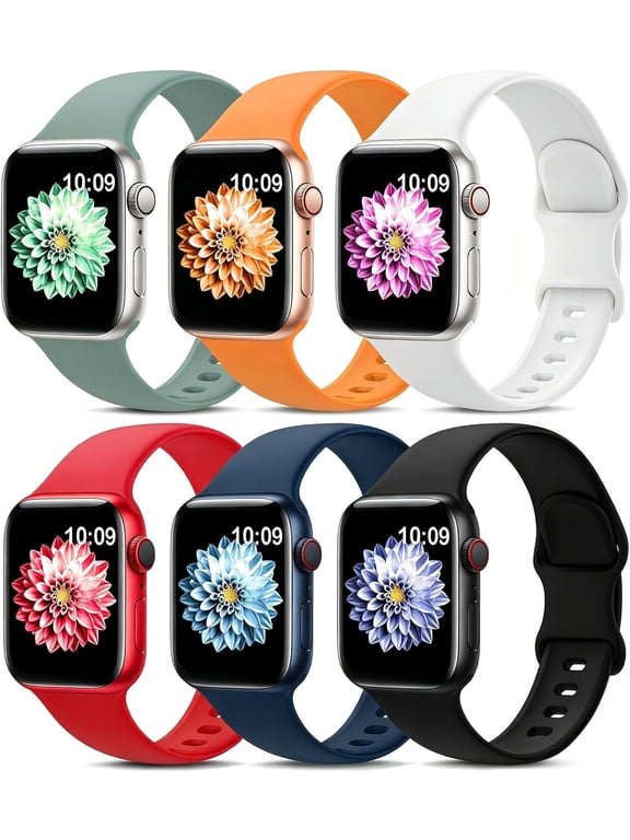 -6 Pack Sport Bands Compatible with Apple Watch Band 38mm 40mm 41mm 42mm 44mm 45mm 49mm 46mm,Silicone Waterproof Strap for iWatch Apple Watch Series 11 10 9 Ultra 8 7 6 5 4 3 2 1 SE Women Men