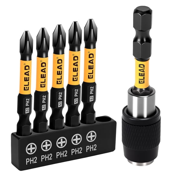 ERUCND-6-Piece Phillips Bit #2 Impact, 2 Inch Magnetic Phillips Head Drill & Screwdriver Bit with Magnetic Bit Holder, S2 Steel, 1/4" Hex Shank, PH2 for Impact Driver, Professional & DIY Use