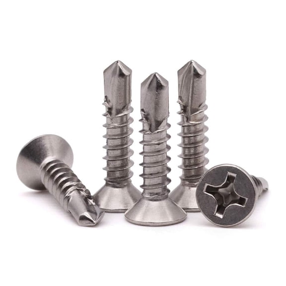 ERUCND-#6 x 1 Phillips Flat Head Sheet Metal Screws, Stainless Steel 410 Self Drilling Screws for Metal, Countersunk Head, Phillips Drive, Self Tapping, 100 Pack