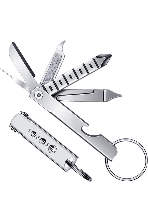 -7-in-1 Multi-Tool Keychain, Portable Stainless Steel Pocket Gadget with SIM Card Ejector Pin, Screwdrivers & Bottle Opener