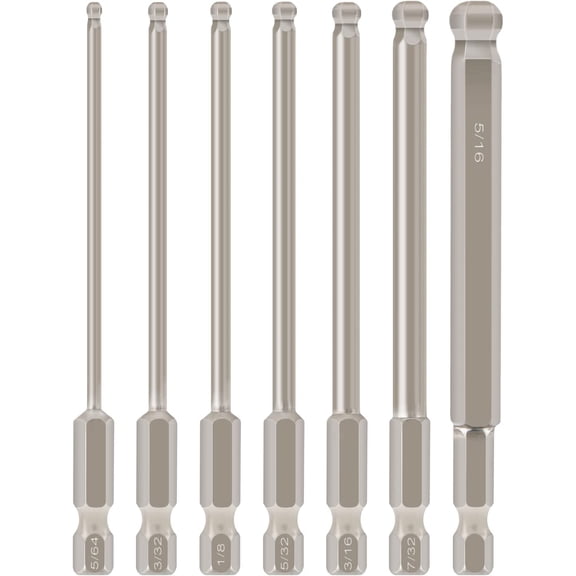 ERUCND-7pcs SAE Ball End Hex Screwdriver Bit Set Hex Head Allen Wrench Drill Bit Set 5/64-5/16 Inch Magnetic 1/4 Inch Hexagonal Shank 100mm Long