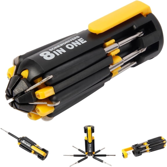 ERUCND-8 in 1 Screwdriver with Flashlight, Multi Functional 8 in 1 Screwdrivers Tool Set with Worklight for Household, Auto