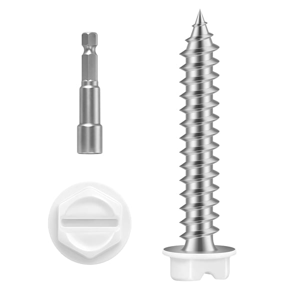 ERUCND-#8 x 1-1/4" Self Tapping Gutter Screws, White Painted Hex Washer Head Self Piercing Screws, Zinc Plated Finish, Includes Magnetic Hex Driver, 100 PCS