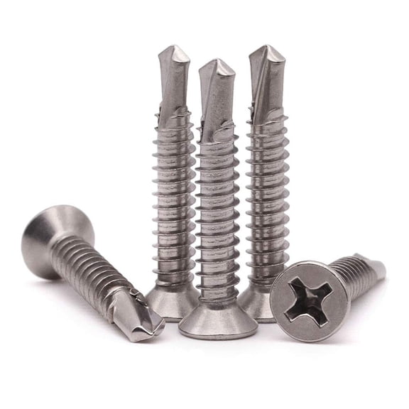 ERUCND-#8 x 1-3/4" Phillips Flat Head Sheet Metal Screws, Stainless Steel 410 Self Drilling Screws for Metal, Countersunk Head, Phillips Drive, Self Tapping, 100 Pack
