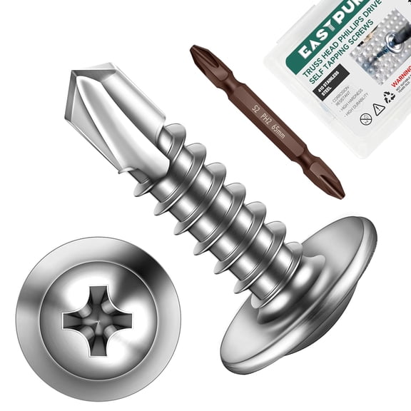 ERUCND-#8 x 3/4" Self Tapping Screws for Metal, Truss Head Phillips Drive 410 Stainless Steel Self Drilling Sheet Metal Screws with Drill Bit, Fast Tapping (Box of 200)