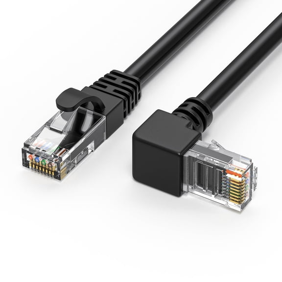 ERUCND-90 Degree CAT6 Ethernet Cable Black 6FT UP Angle, CAT 6 Right Angle Ethernet Patch Cable Gigabit RJ45 Network CableBandwidth up to 250MHz 1Gbps