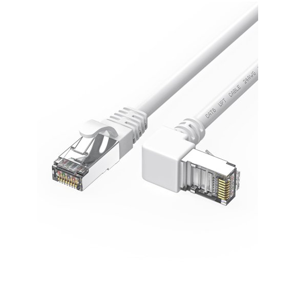 ERUCND-90 Degree CAT6 Ethernet Cable Right Angle Upward Angled White 3ft,RJ45 LAN Gigabit Network Cord Cat 6 90 Degree Adapter,Bandwidth up to 250MHz 1Gbps