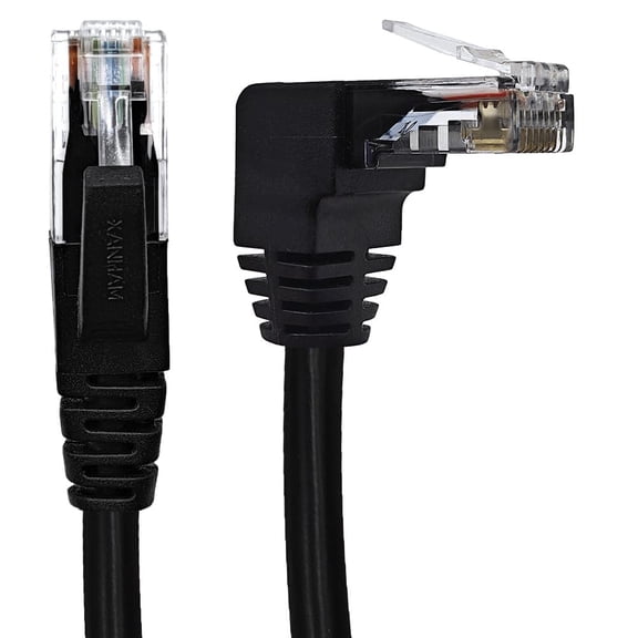 ERUCND-90 Degree Cat 6 Ethernet Cable DOWNWARD Angle 10FT RJ45 Network Patch Cord Down/Up/Right/Left Angle LAN Connection Cable for Router, Modem, PC, Computer, Laptop, and Smart TV, Black