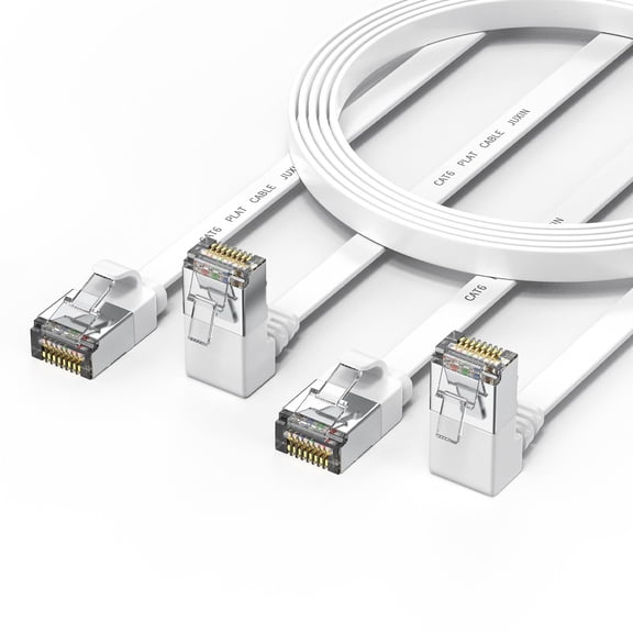 ERUCND-90 Degree Cat 6 Ethernet Cable Flat 10FT, 2 Packs Right Angle Down Angle Cat6 Internet Network Cable- Ethernet Patch Cable Short - Computer LAN Cable -White