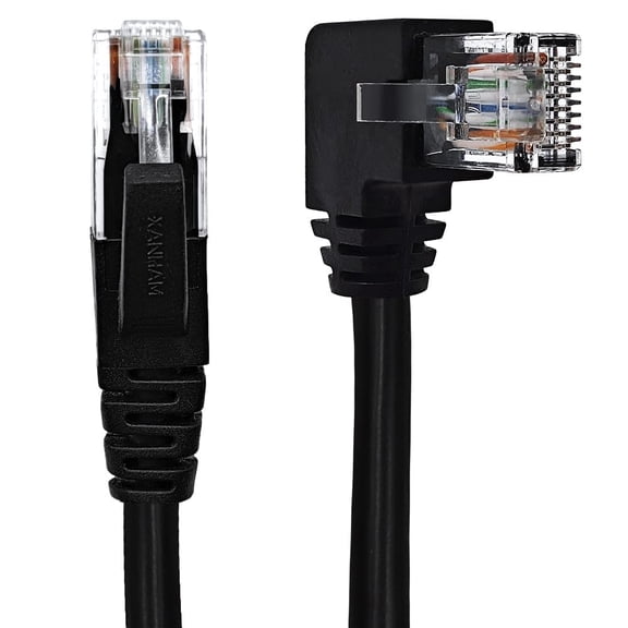 ERUCND-90 Degree Cat 6 Ethernet Cable Right Angle 3.3FT RJ45 Network Patch Cord Down/Up/Right/Left Angle LAN Connection Cable for Router, Modem, PC, Computer, Laptop, and Smart TV, Black