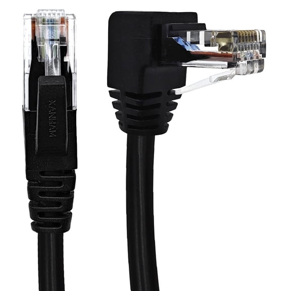 ERUCND-90 Degree Cat 6 Ethernet Cable Upward Angle 6.6FT RJ45 Network Patch Cord Down/Up/Right/Left Angle LAN Connection Cable for Router, Modem, PC, Computer, Laptop, and Smart TV, Black