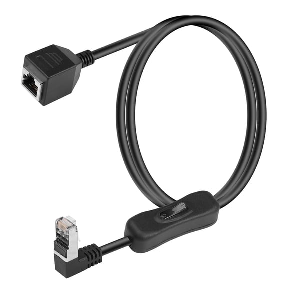 ERUCND-90 Degree Cat6 Ethernet Cable with On/Off Switch High Speed RJ45 Right Angle Male to Female Extension Cable with 304 Switch Cat6 Internet Network Cable,1M 3.3FT (Down Male to Female)