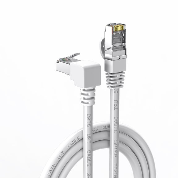 ERUCND-90 Degree Cat6 Ethernet Cable White Down/UP Right Angled CAT 6 Ethernet Patch Cables Gigabit Network Cord RJ45 90 Degree Adapter (Downward Angle, 10FT)