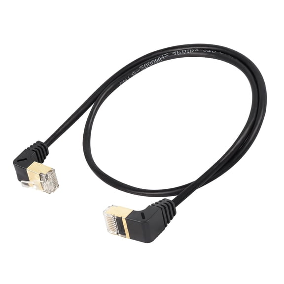 ERUCND-90 Degree Upward to Down Angle Cat8 Ethernet Cable,High Speed 40Gbps 2000Mhz Network Cord,with Gold Plated Plug SFTP Wires CAT8 RJ45 Connector Gaming LAN Cable,for PC, Router 0.5M (Up to Down)