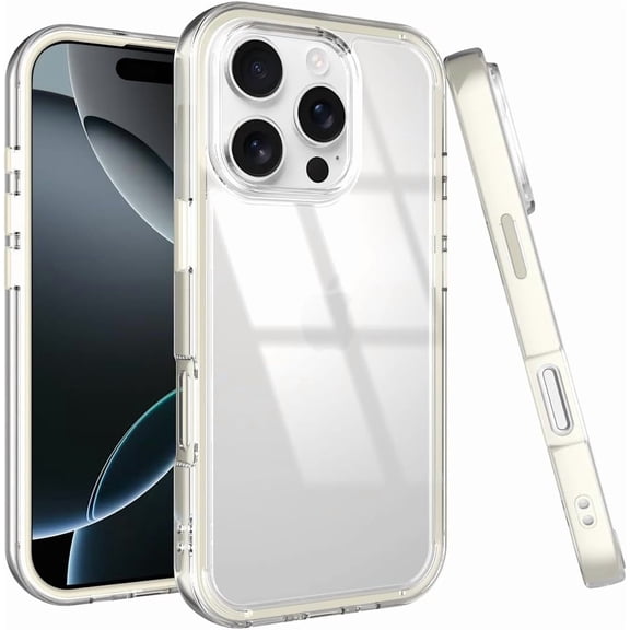 ERUCND-Acrylic 2 in 1 for iPhone 13 Pro CaseAnti-Yellowing, Military-Grade Protection, Drop Shockproof Slim Phone Cover for iPhone 13 Pro 6.1", Clear+White