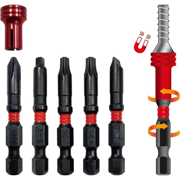ERUCND-BHT-5MTIB01R-3 Torin Hex Shank Screwdriver Bits, Magnetic Torsion Impact Bit Set, 5-Piece